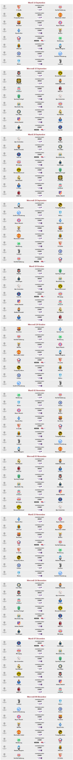 CHAMPIONS LEAGUE CALENDRIER 2021-2022