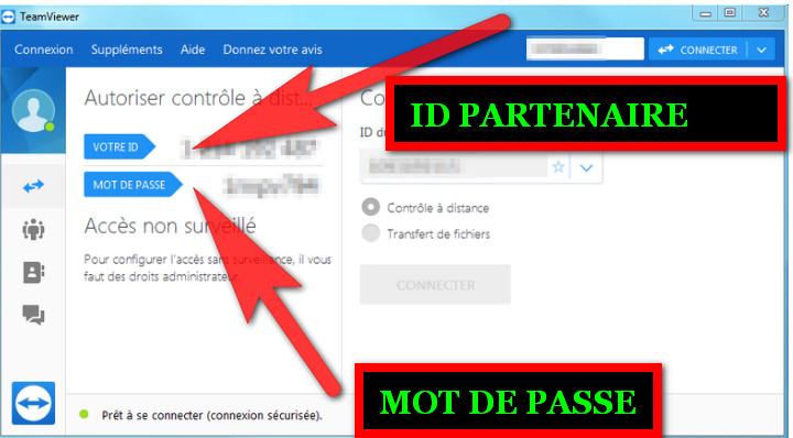 TEAMVIEWER ID PARTENAIRE ET MOT DE PASSE