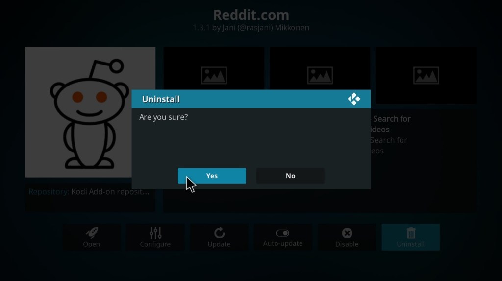 Désinstaller Kodi Addon