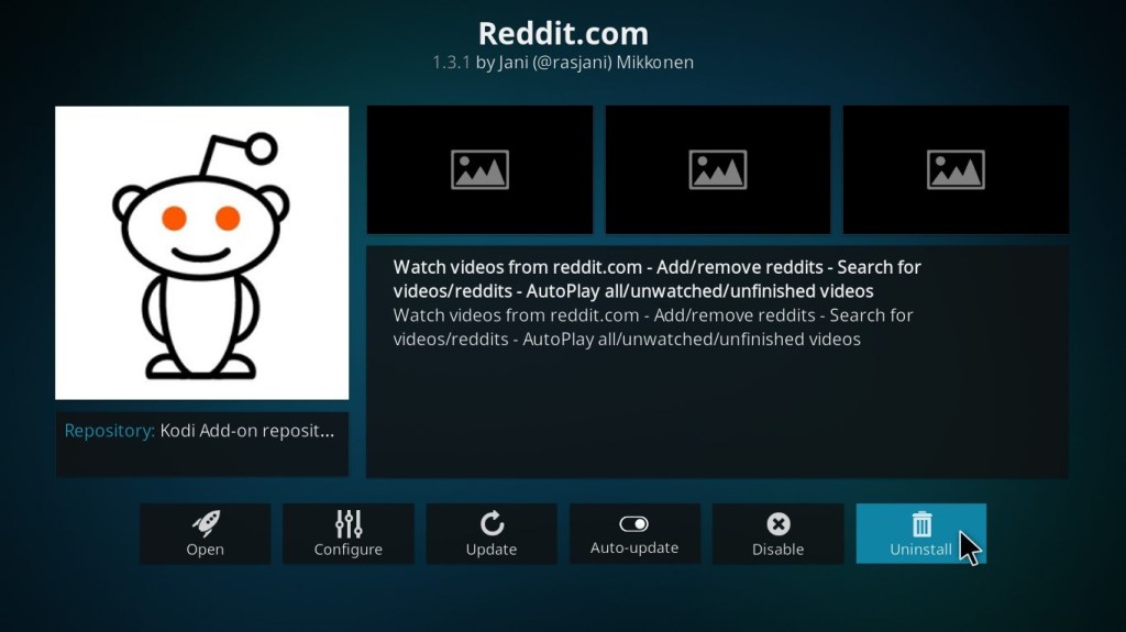 Désinstaller Kodi Addon